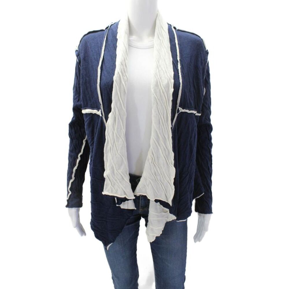 Susanna Women's Long Sleeves Reversible Open Front Jacket Navy Blue Size M